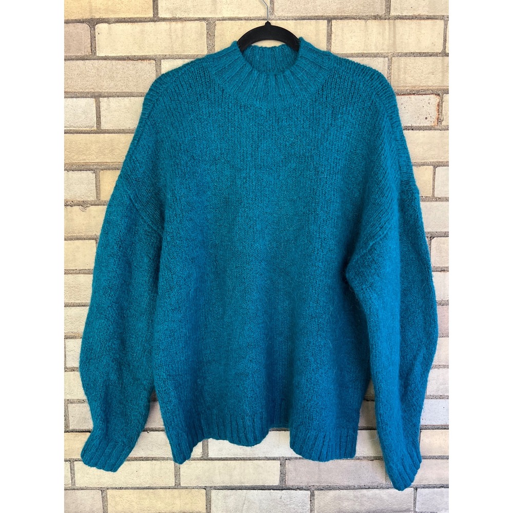 Pistola Teal Alpaca Wool Blend Fuzzy Knit Sweater Size Medium Blue Soft Thick
